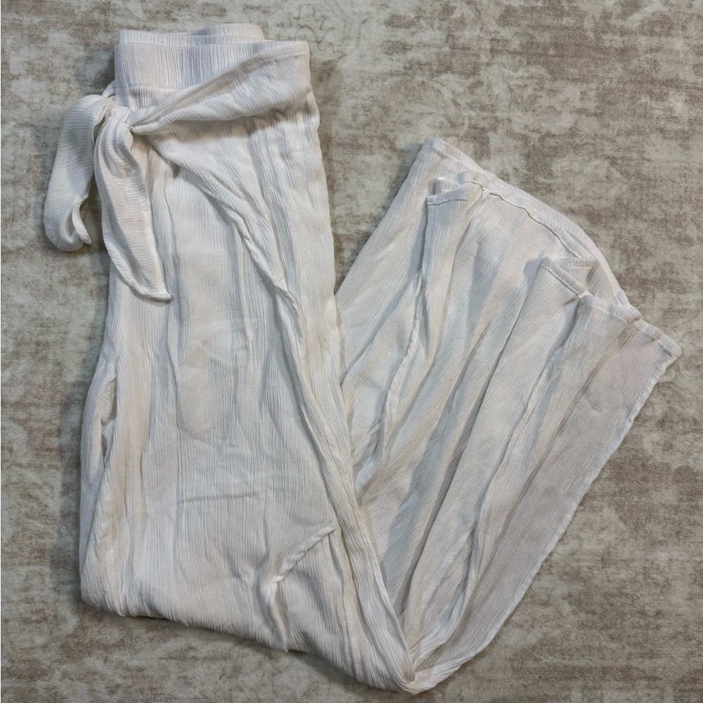 Kona Sol White Wide Leg Pants Small Tie Waist Beach Lightweight